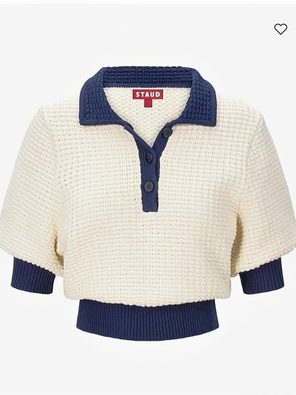 STAUD Altea Sweater Cropped Polo Cream & Blue Size Small
